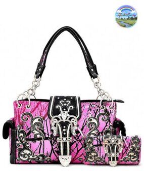 Western Camouflage Purse and Wallet Set, PU Leather Shoulder Bag
